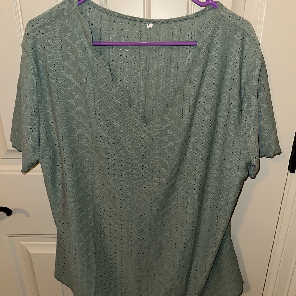 Chic Lace V-Neck Women's Blouse in Sage